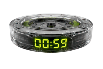 Countdown Clock: A modern countdown clock displaying the last few seconds, a sleek digital device for timing events, competition, or deadlines. 