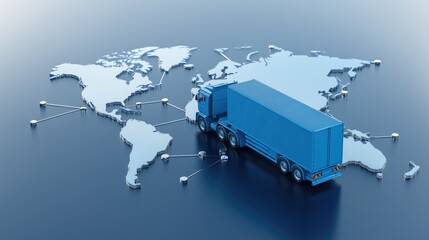 Global Supply Chain Logistics With Truck on a World Map Illustration