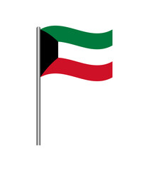 Vector illustration of Kuwait flag waving on flagpole, isolated on white background. Perfect for design, educational, and patriotic projects