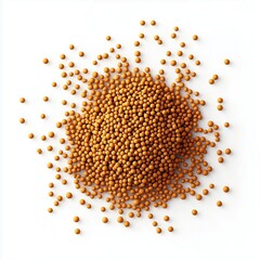 Pile of brown mustard seeds on white or transparent background