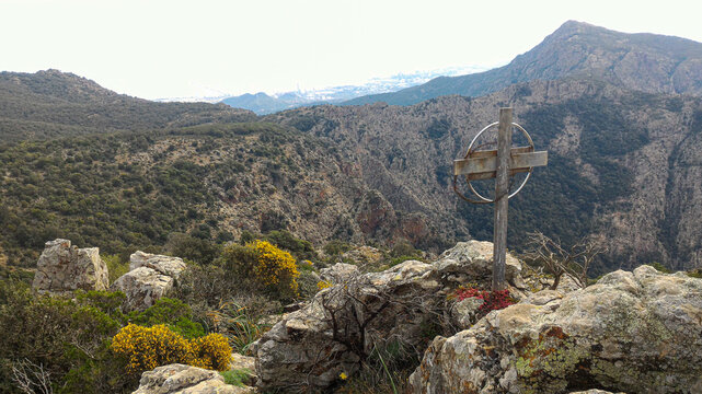 Panoramic view from the Capoterra mountains in Sardinia, Italy