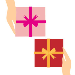 Simple Flat Illustration of Hands Holding Two Presents Giving and Receiving Gift