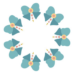 Bow round frame isolated vector illustration. Round template with elegant blue bows for holiday design