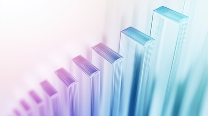 Collection of transparent glass bars symbolizing data or graph visualization on a radiant blue background, representing clarity, analytics, and modern technology.