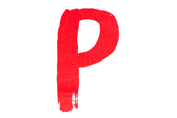Red brush stroke letter P on transparent background