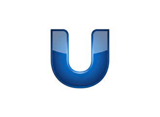 Blue horseshoe magnet with metallic sheen isolated on black background science abstract concept