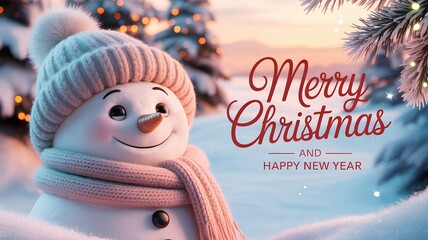 A luxurious minimalist Christmas illustration featuring a pastel snowman, cinematic lighting, soft bokeh snow, and elegant greeting text&mdash;perfect for upscale holiday d&eacute;cor and branding