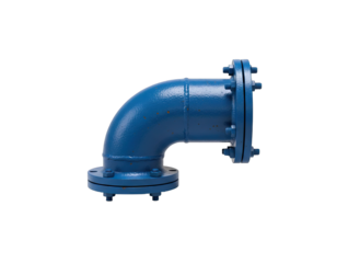 Blue Metal Pipe Elbow Fitting With Flanges Isolated On Black Background Industrial Plumbing Component Realistic 3D Render