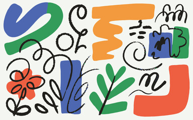 Colorful Abstract Shapes and Lines on a Cream Background for Modern Design