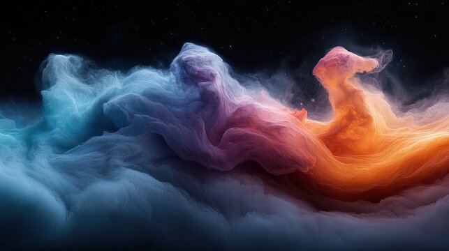 A Vibrant Cosmic Ballet Unfolds As Pulsating Stars Illuminate Swirling Nebulae of Blue Pink and Orange Hues Against a Deep Black Starry Sky in Outer Space