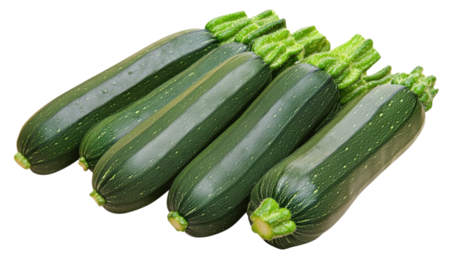 Fresh green zucchinis arranged neatly on a white background ready for cooking or display in a market.