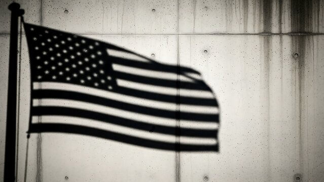 Monochrome American Flag Against Concrete Wall - A Study in Contrast.