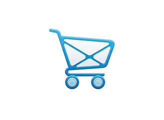 Blue Shopping Cart Icon With White Envelope Symbol Inside On Black Background With Transparent Background Effect