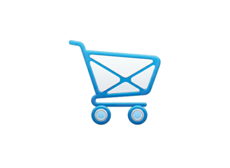 Blue Shopping Cart Icon With White Envelope Symbol Inside On Black Background With Transparent Background Effect