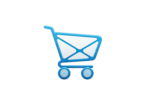 Blue Shopping Cart Icon With White Envelope Symbol Inside On Black Background With Transparent Background Effect
