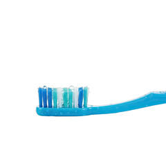 Blue Toothbrush Bristles Close Up Isolated On Black Background Dental Hygiene Tool Professional Studio Photography Soft Lighting