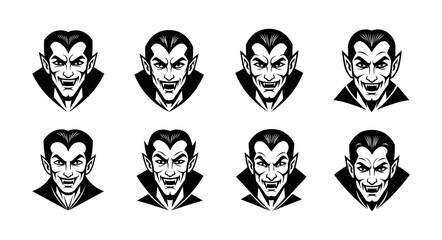 Collection of Vampire Head Icons with Menacing Expressions.