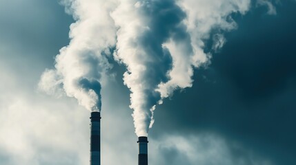 Polluted sky with factories - dark sky and smoking chimneys of factories.