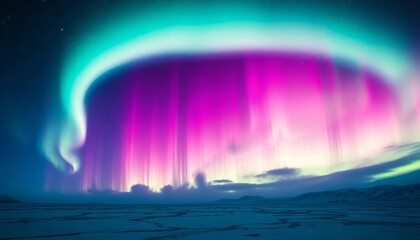 Vibrant Pink Aurora Over Frozen Arctic Night Sky