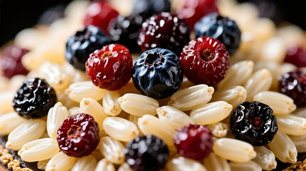 Close-up of festive kutya with berries and grains, showcasing a traditional holiday dish

