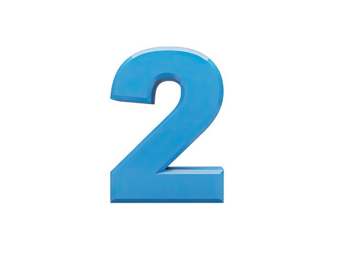 Bold Blue Number Two Character 3D Render Isolated On Black Background