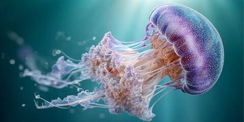Captivating Aquatic World Serene Jellyfish Floating Gracefully with Luminous Tentacles in Water