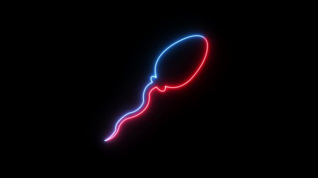 Glowing neon male reproductive semen neon Sperm icon isolated on black background. Single sperm icon. Sperm icon glowing Neon sign , Animated Illustration of Sperm.