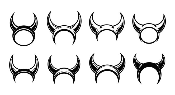 Collection of Eight Stylized Devil Horns Designs for Graphic Use