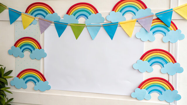 Colorful decorations create a cheerful atmosphere in a classroom setting for a craft activity