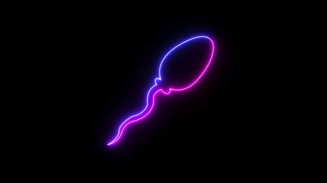 Glowing neon male reproductive semen neon Sperm icon isolated on black background. Single sperm icon. Sperm icon glowing Neon sign , Animated Illustration of Sperm.
