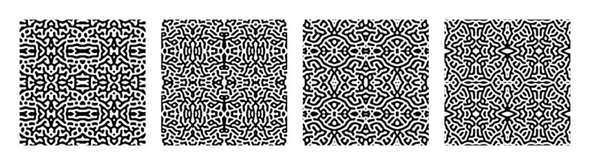 Set of abstract turing symmetric background. Organic labyrinth style seamless backgrounds Vector illustration.