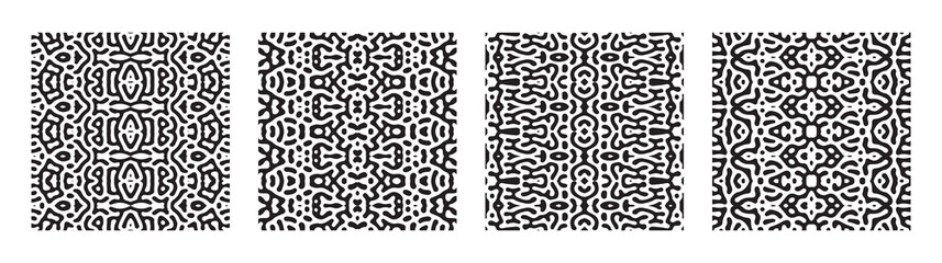 Set of abstract turing symmetric background. Organic labyrinth style seamless backgrounds Vector illustration.