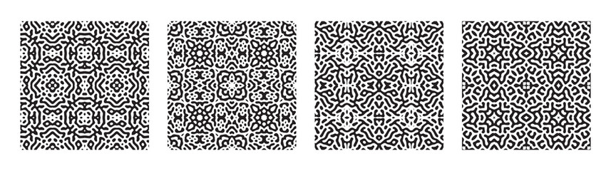 Set of abstract turing symmetric background. Organic labyrinth style seamless backgrounds Vector illustration.