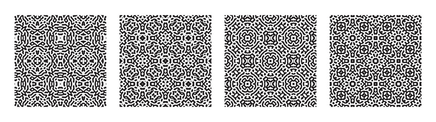 Set of abstract turing symmetric background. Organic labyrinth style seamless backgrounds Vector illustration.