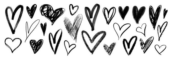 Set of hand-drawn hearts. Vector collection of doodle, scribble and brush stroke love symbols for Valentine's Day and modern design.