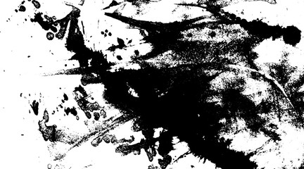 Black and white grunge texture. Vector abstract background with ink splatter, paint brush strokes, and distressed effects. Urban overlay for design.