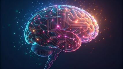 Artificial intelligence brain with glowing connections and neural network
