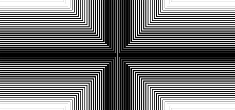 Symmetrical op-art background with black and white lines. Vector illustration with a geometric cross pattern and gradient effect.