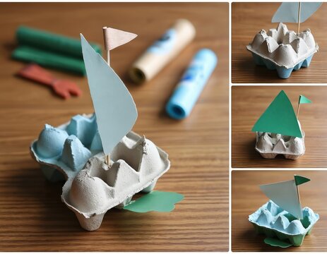 Egg carton boats are crafted step by step, showing kids creative craft fun. Learn how to make simple toy sailboats using recycled materials for eco play. DIY home activity guides simple art projects.
