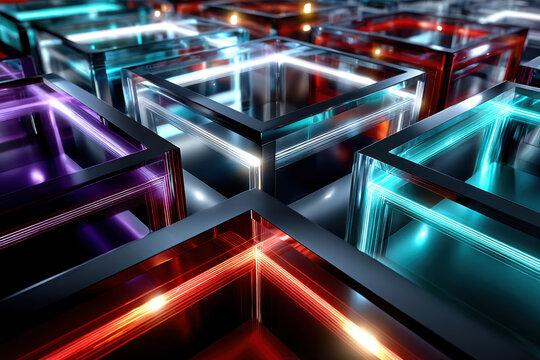 Glowing Neon Cubes Abstract Digital Art Background - Powered by Adobe
