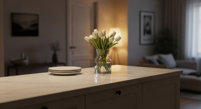 Clean composition counter with dimmed home blur white