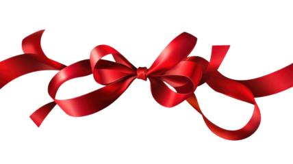Bright red ribbon arranged in a beautiful bow, perfect for decorating gifts and adding a festive touch to any occasion.