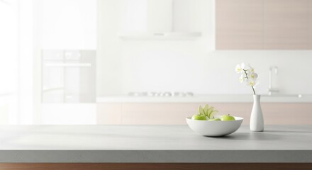 Fototapeta premium Clean minimal counter with dissolved kitchen background white