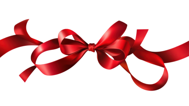 Bright red ribbon arranged in a beautiful bow, perfect for decorating gifts and adding a festive touch to any occasion.