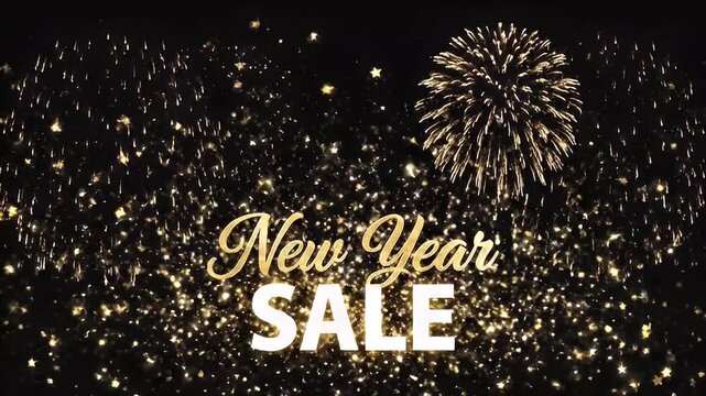 New years sale announcement with fireworks