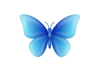 Close Up 3D Rendered Blue Butterfly With Translucent Wings Detailed Antennae And Body Against Transparent Background