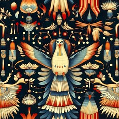 Egyptian Cartouche Inlaid Seamless Pattern Tileable Gemstone Design