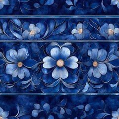 Intricate Blue Sandstone Border Seamless Egyptian Pattern Tileable Design