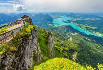 Panoramic Aerial View from Schafberg Mountain Summit in the Austrian Alps