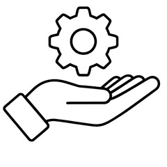 Hand Holding Gear Icon – Service and Settings Line Art Vecto